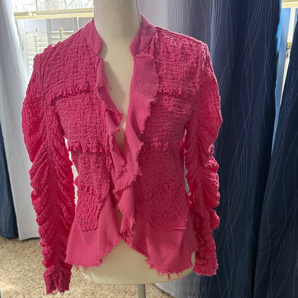 Pink Textured Ruffle Shirt Or Could Be Used As A Jacket